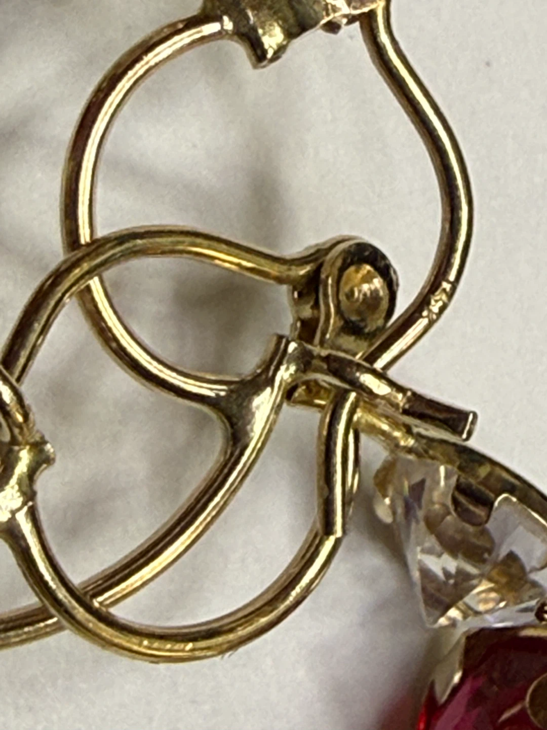 Vintage 14K Gold Hoop Earrings with Red and Clear Stones - photo 3