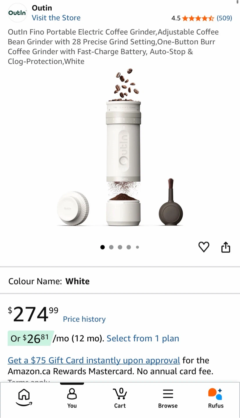 Outln Fino Portable Electric Coffee Grinder - White - photo 2