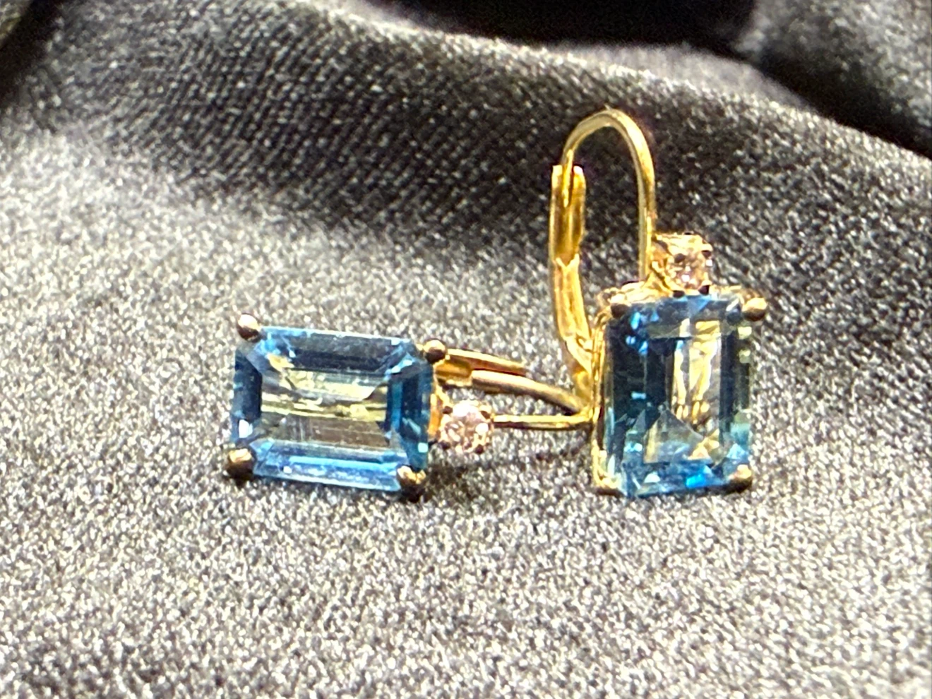 Vintage 14K gold Gold Topaz and Diamond Leverback Earrings