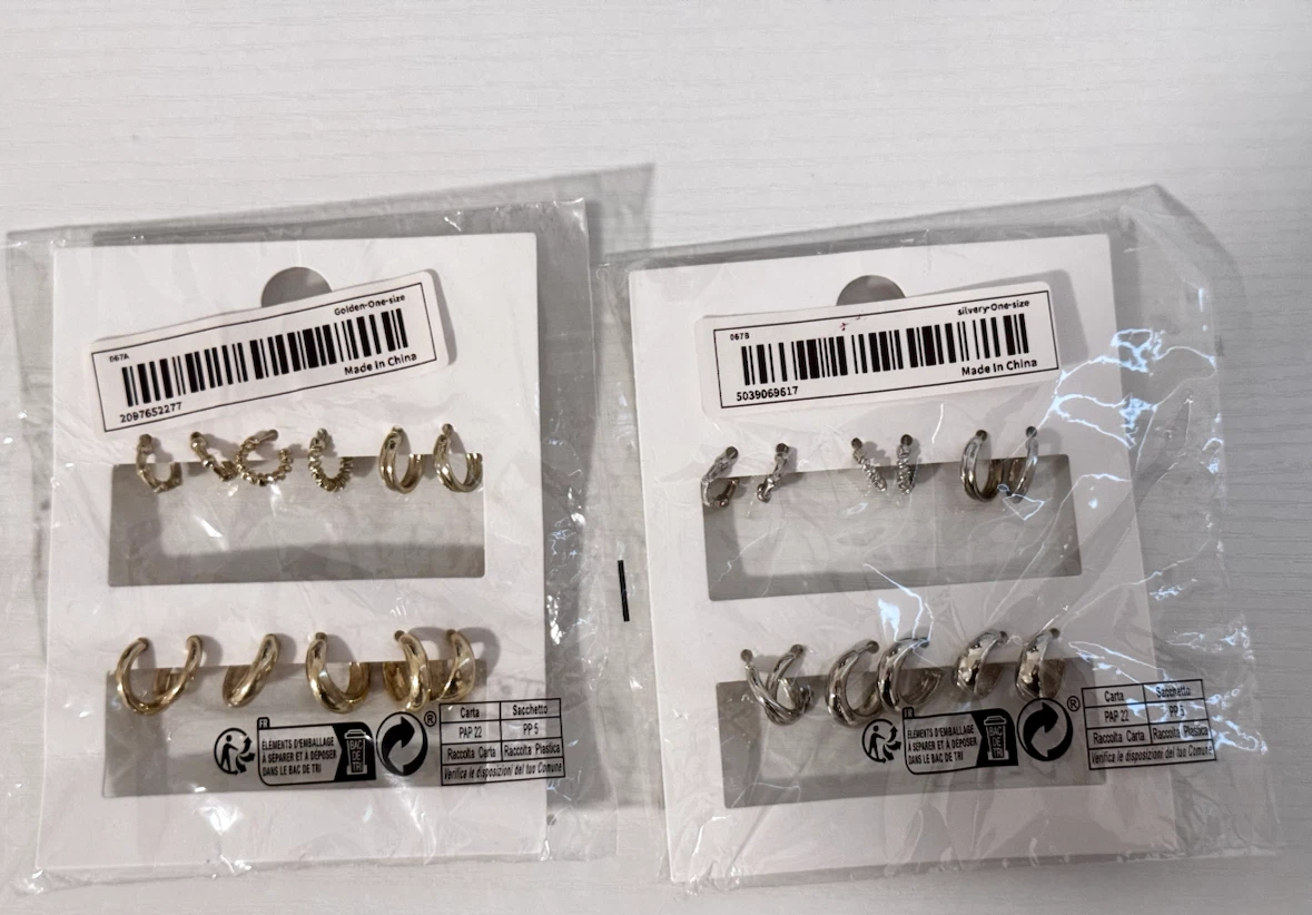 Set of 2 Gold and Silver Tone Hoop Earrings