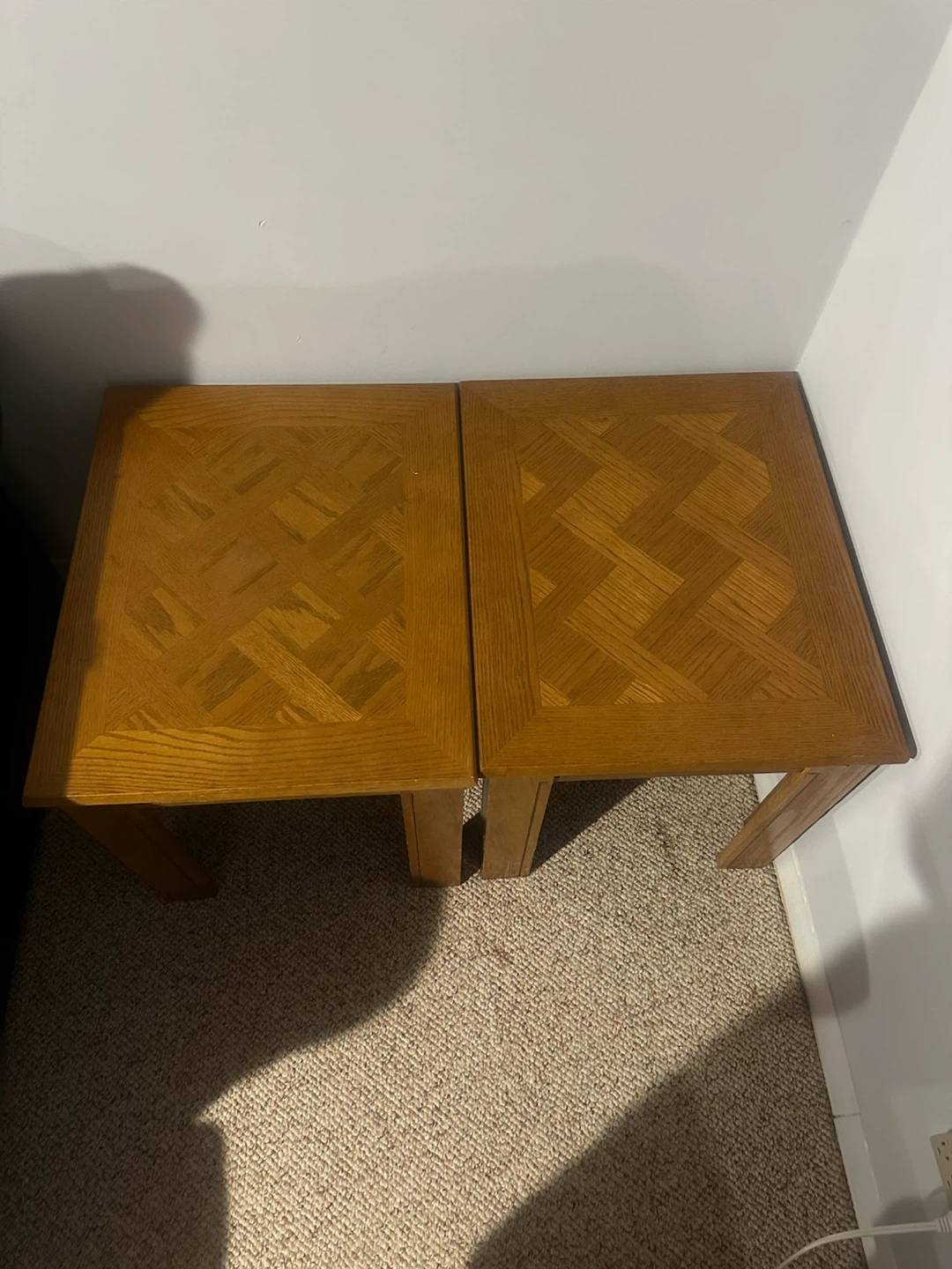 Pair of Oak End Tables with Parquet Tops