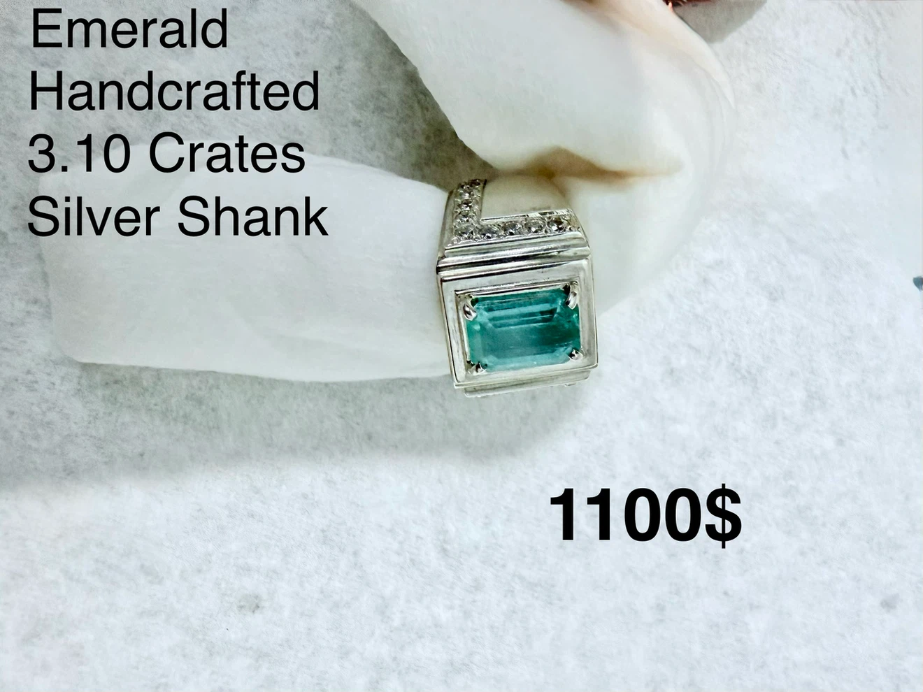 Handcrafted Emerald Ring with Silver Shank