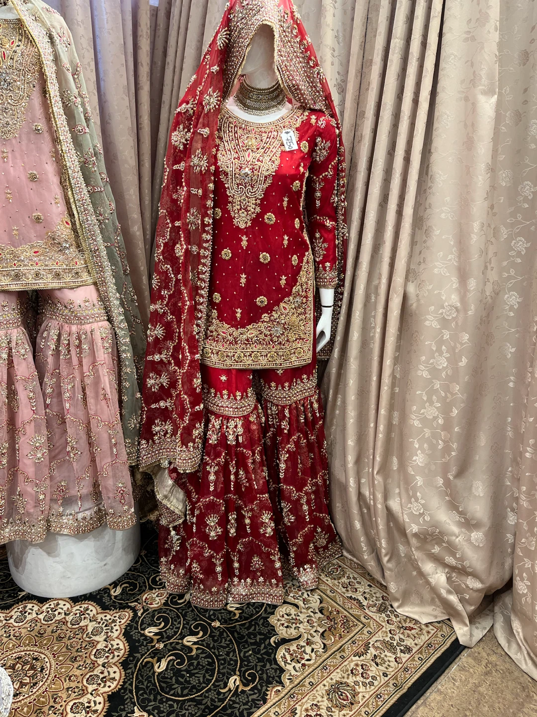 Red Embroidered Sharara Suit