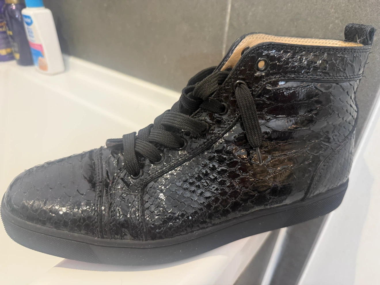 Christian Louboutin Black Python Print Sneakers