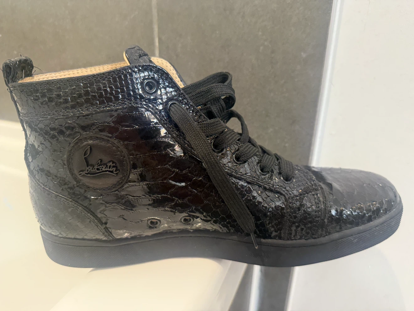 Christian Louboutin Black Python Print Sneakers - photo 2