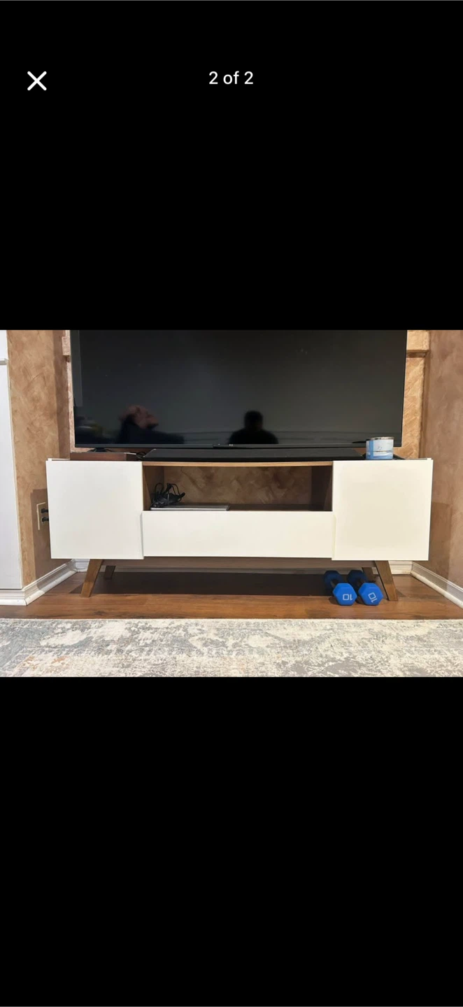 Mid-Century Modern White and Wood TV Stand