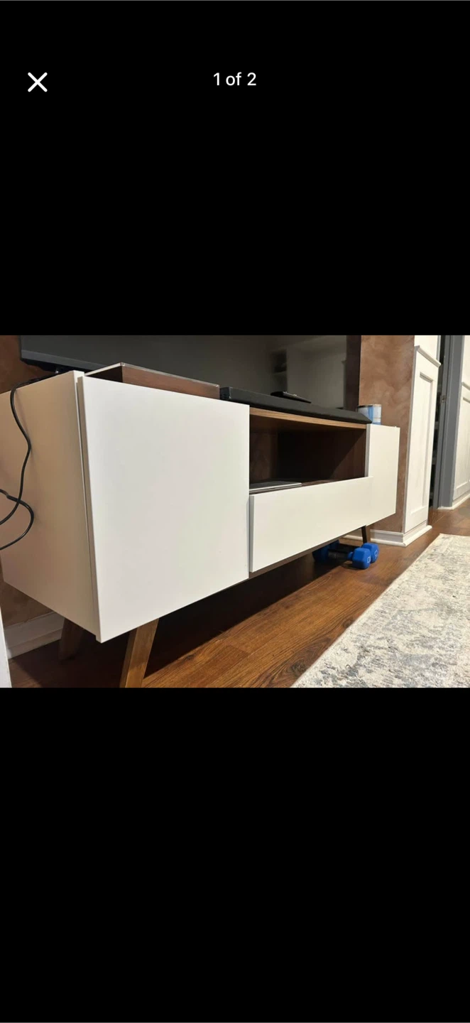 Mid-Century Modern White and Wood TV Stand - photo 2