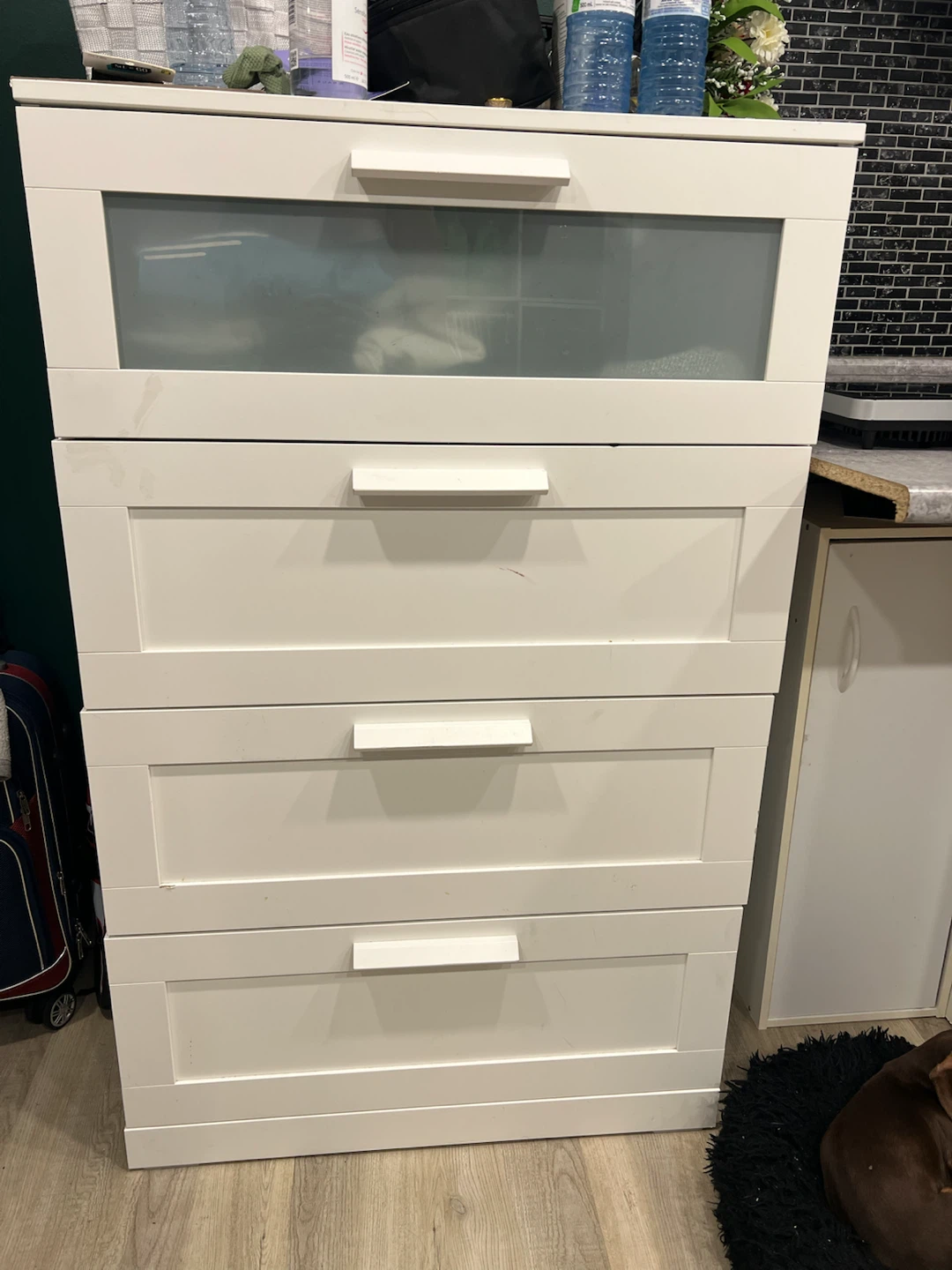 White 5-Drawer Dresser with Frosted Top Drawer