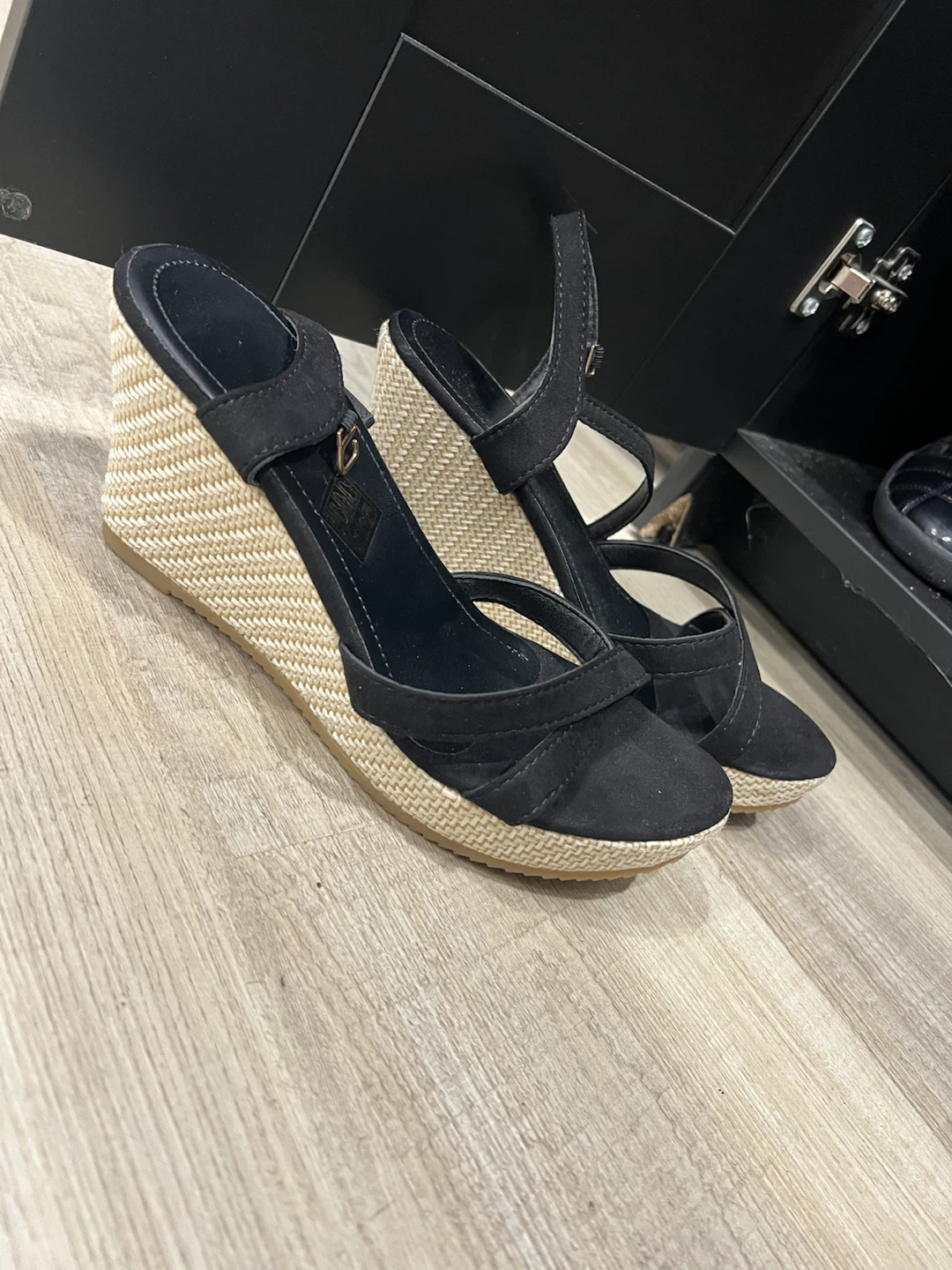 Black Suede Wedge Sandals