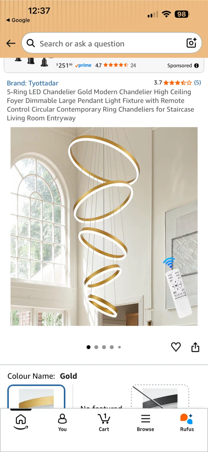 Tyottadar 5-Ring LED Chandelier - Gold