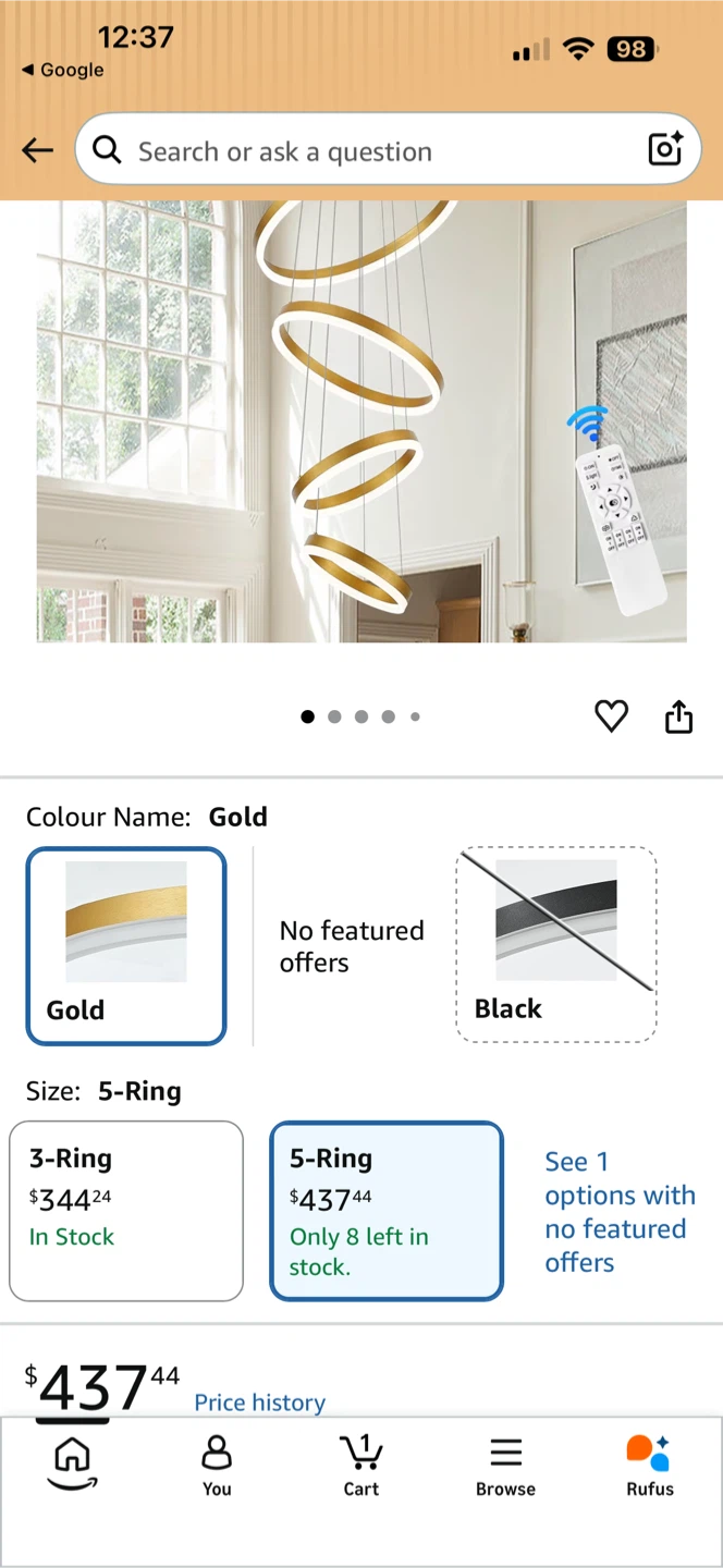 Tyottadar 5-Ring LED Chandelier - Gold - photo 2