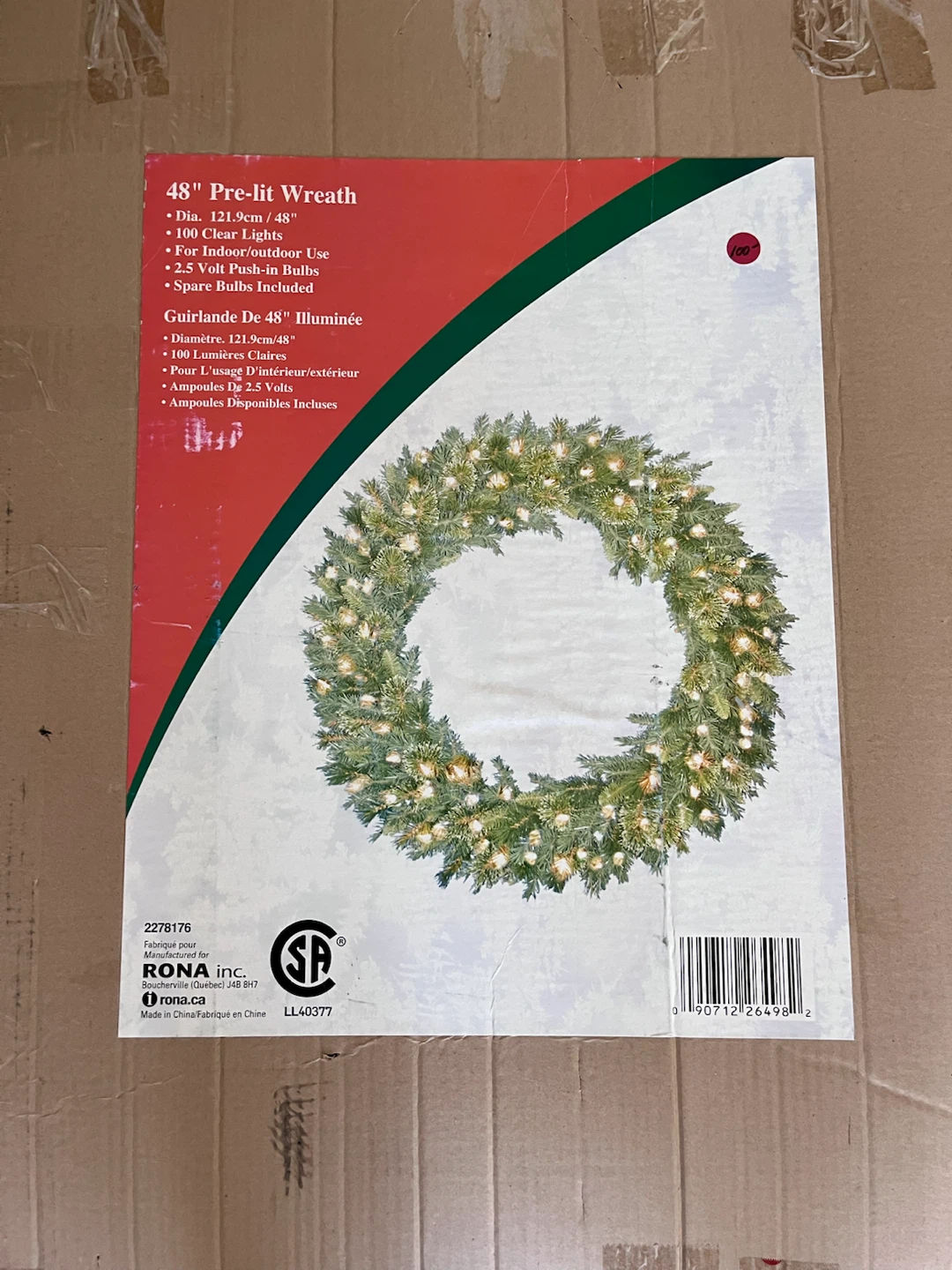 48" Pre-lit Christmas Wreath with Lights - photo 2
