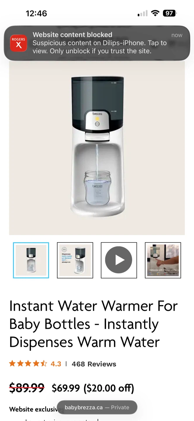 Brezza Instant Water Warmer For Baby Bottles