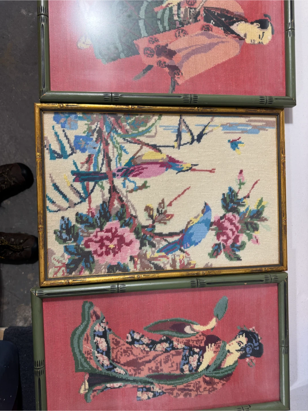 Vintage Needlepoint Art - Geisha and Birds - photo 4