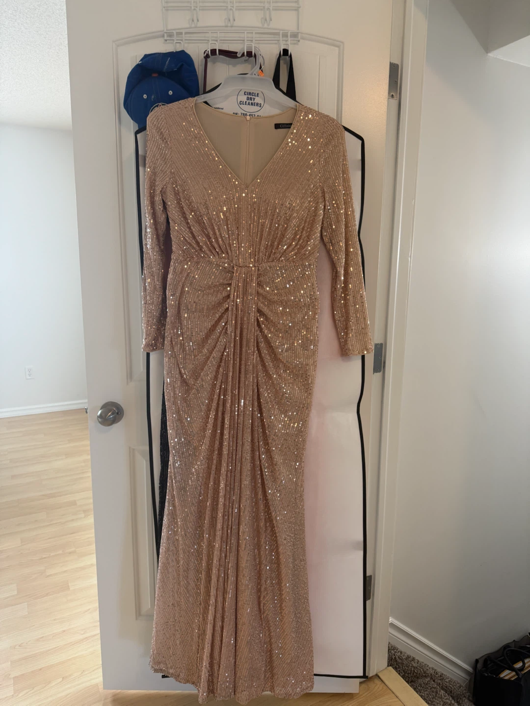 Sparkly Rose Gold Long Sleeve Gown