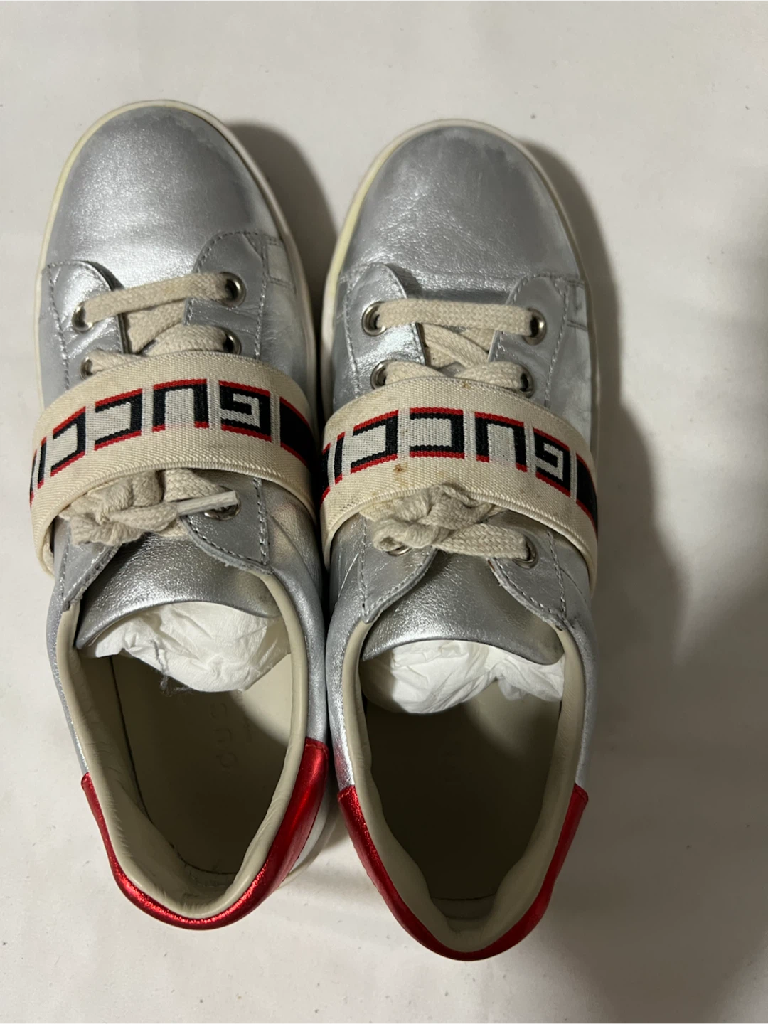 Kids- Gucci Silver Metallic Sneakers