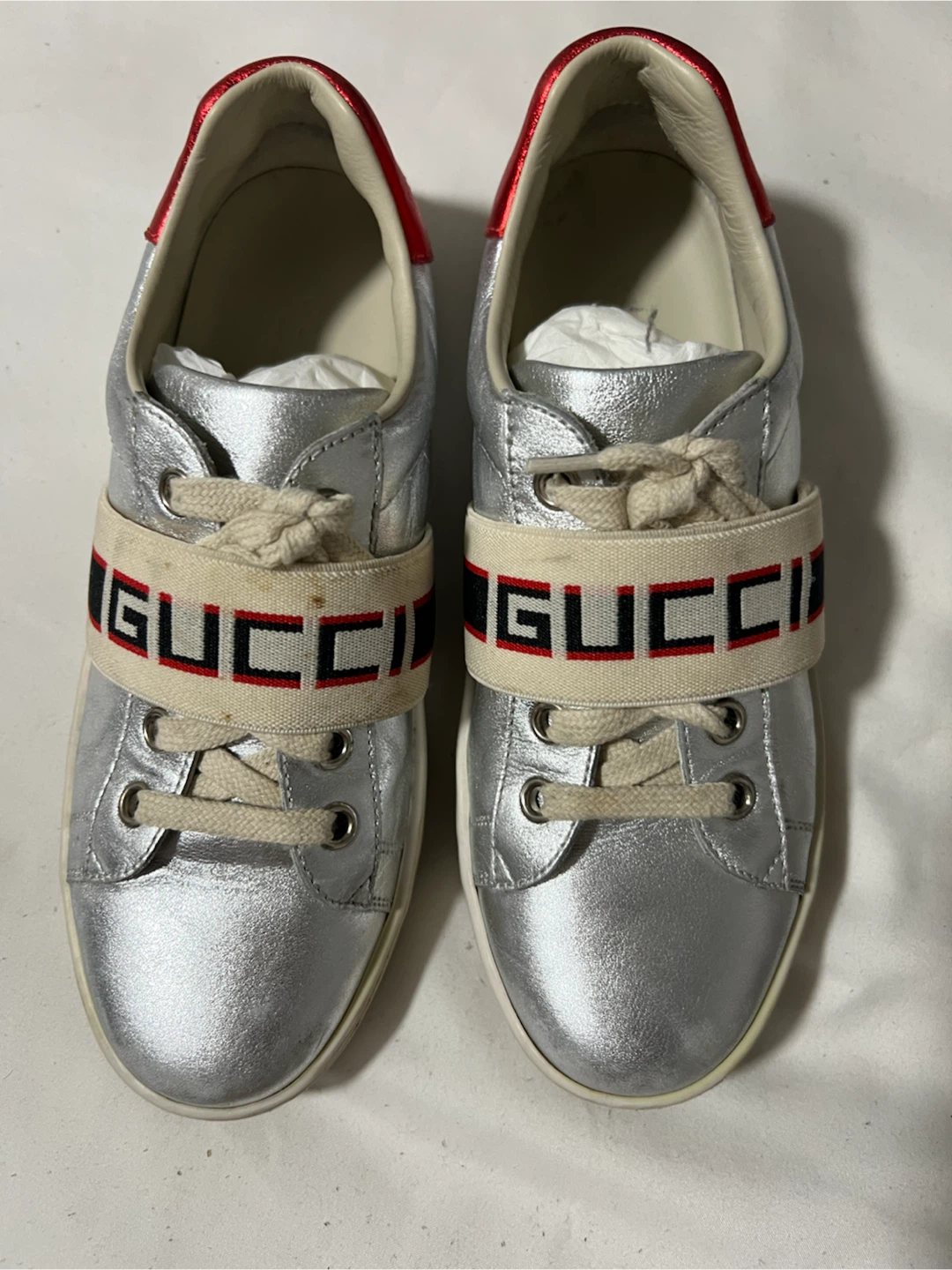 Kids- Gucci Silver Metallic Sneakers - photo 2