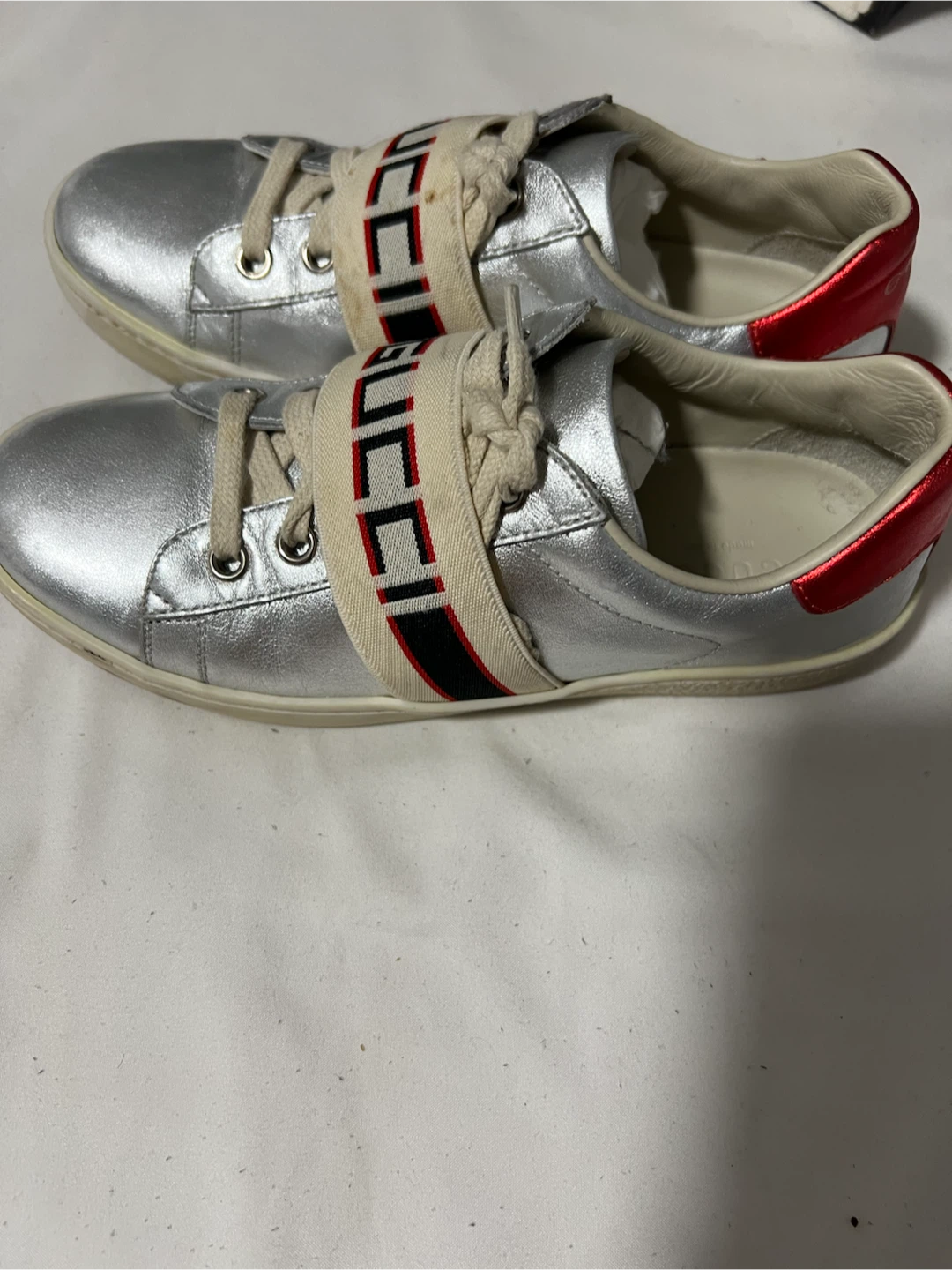 Kids- Gucci Silver Metallic Sneakers - photo 4