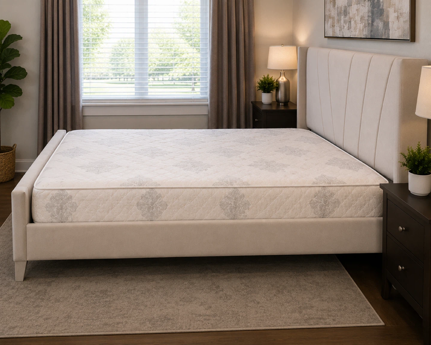 Queen size Beige color Bed Frame with Mattress – Great Condition - photo 3
