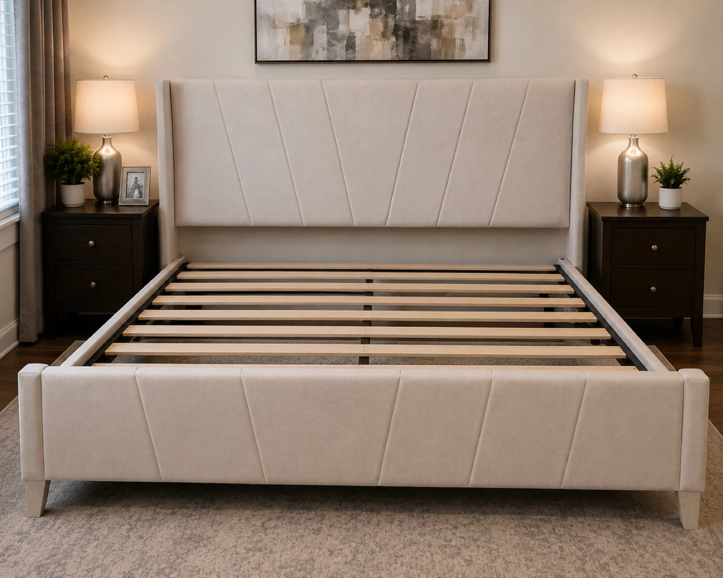 Queen size Beige color Bed Frame with Mattress – Great Condition - photo 2