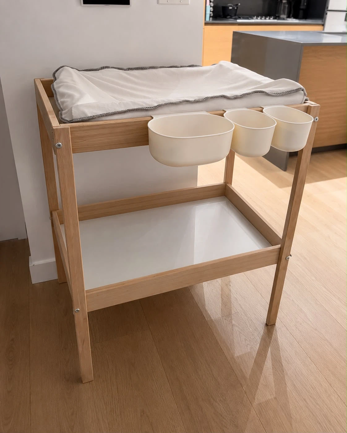 Ikea Wooden Baby Changing Table with Organizer Bins