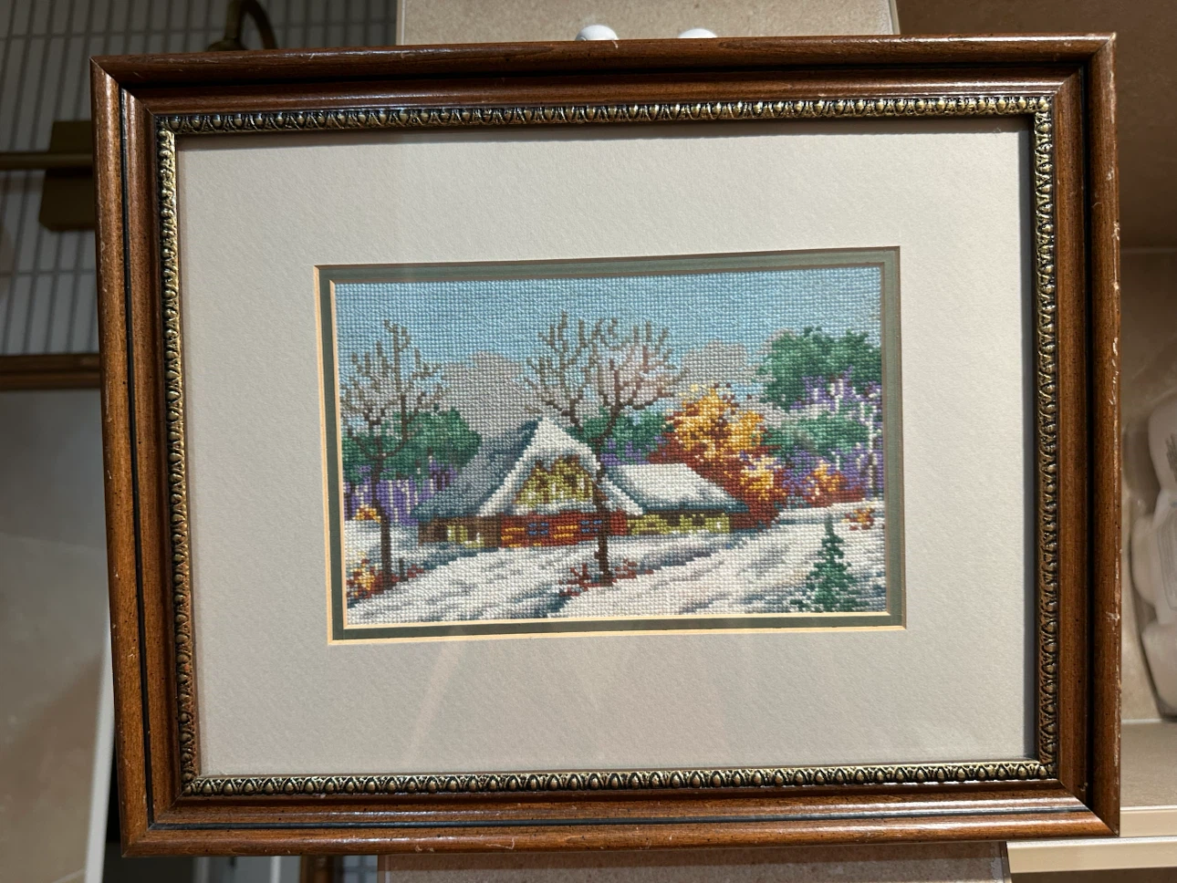 1985 Hand-Stitched Snowy Cabin Needlework - photo 2