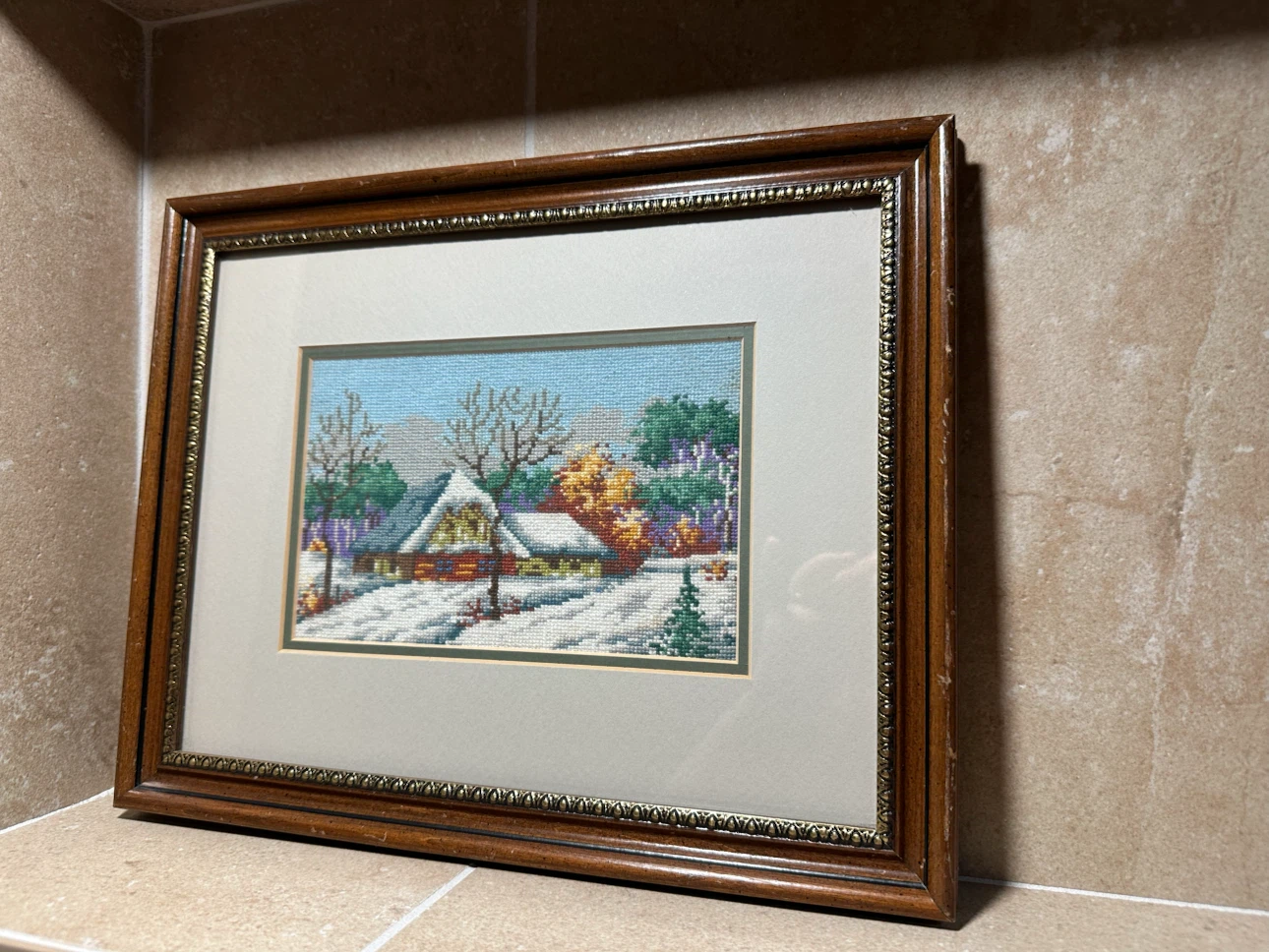 1985 Hand-Stitched Snowy Cabin Needlework - photo 3