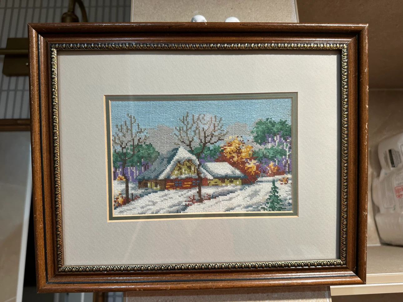 1985 Hand-Stitched Snowy Cabin Needlework - photo 4
