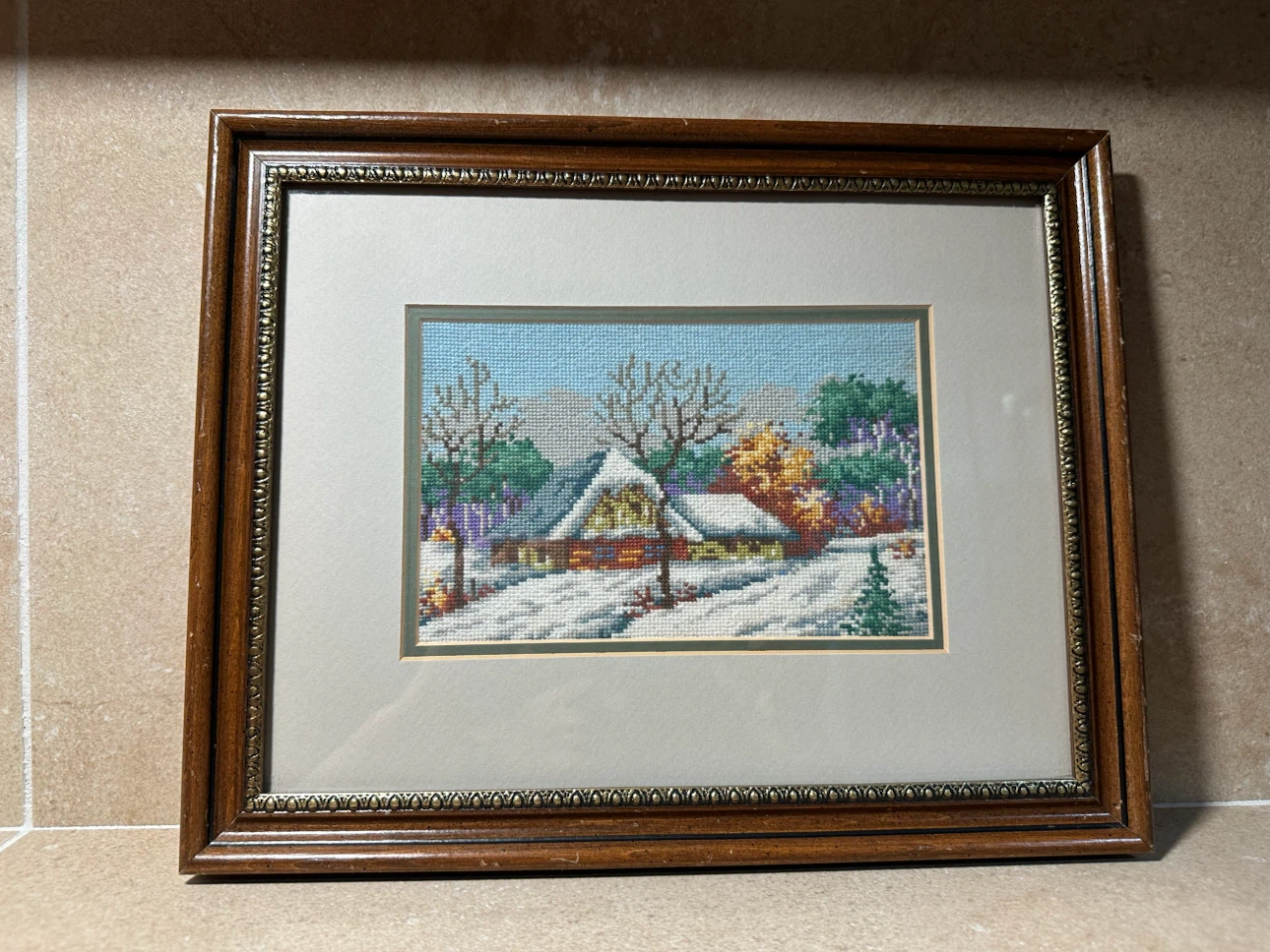 1985 Hand-Stitched Snowy Cabin Needlework - photo 5