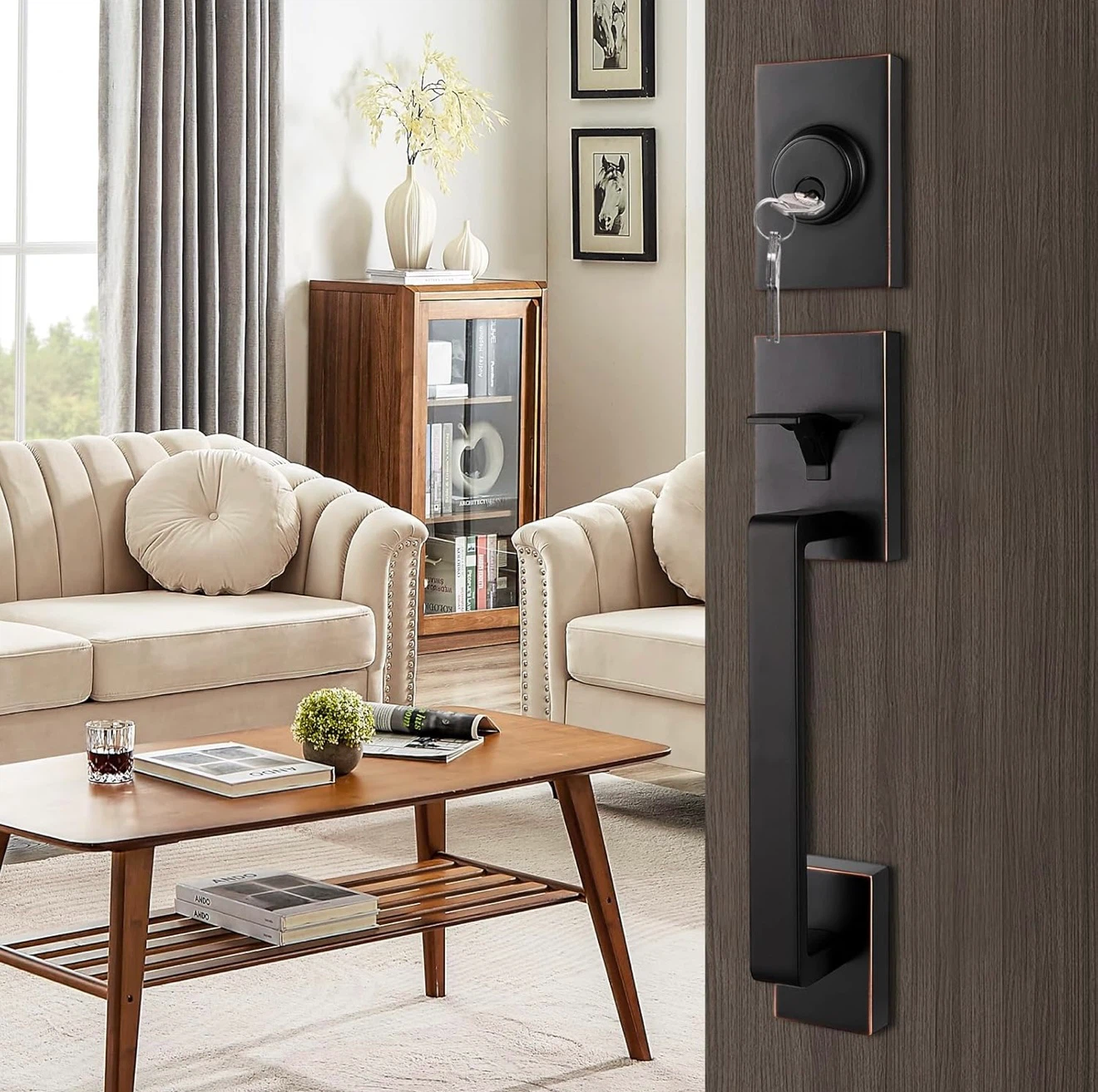 Black Entry Door Handle Set with Keys - photo 4