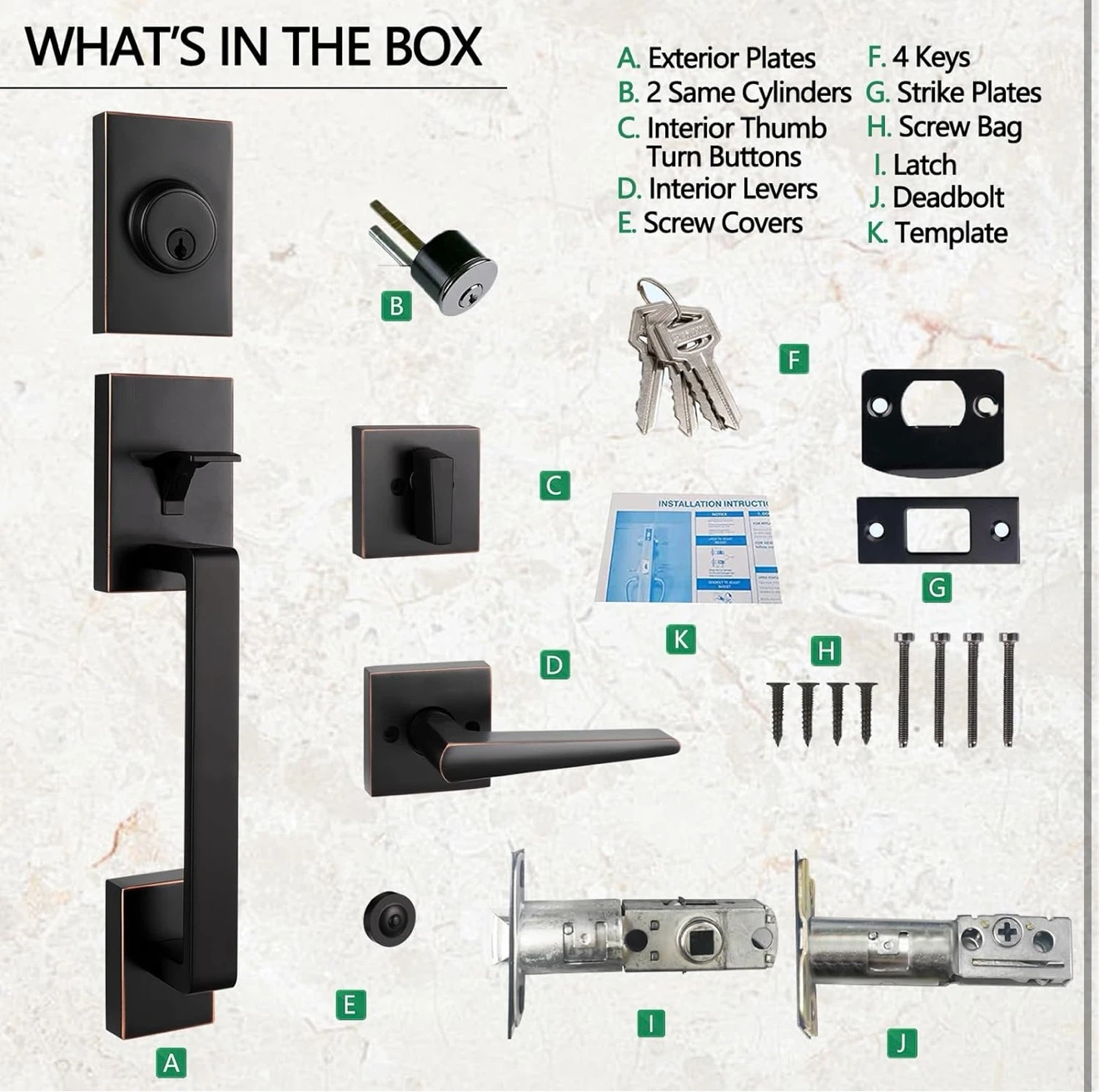 Black Entry Door Handle Set with Keys - photo 5