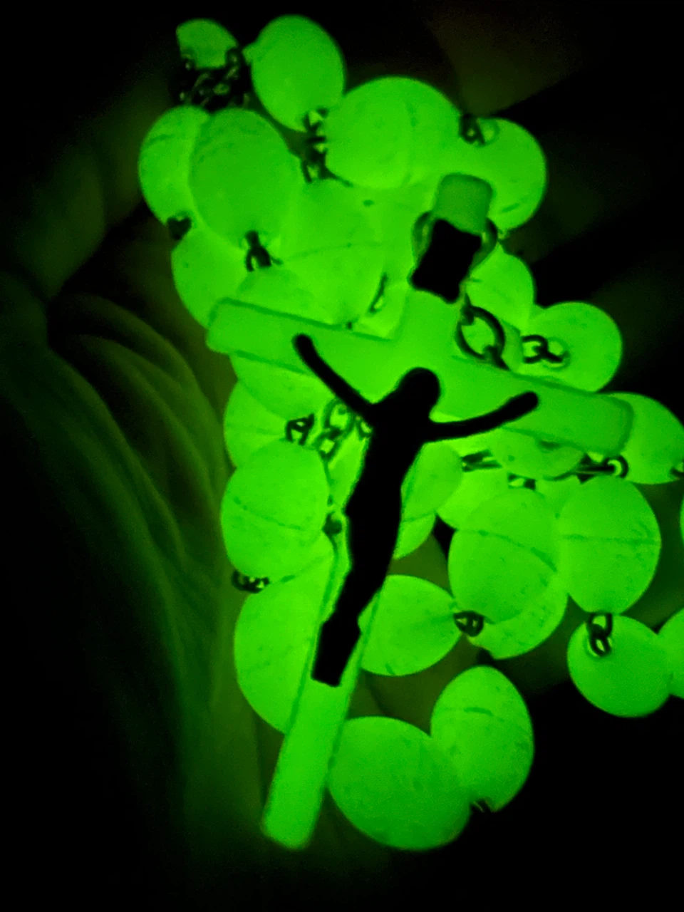 Glow in the Dark Rosary Beads with Crucifix Long Necklace