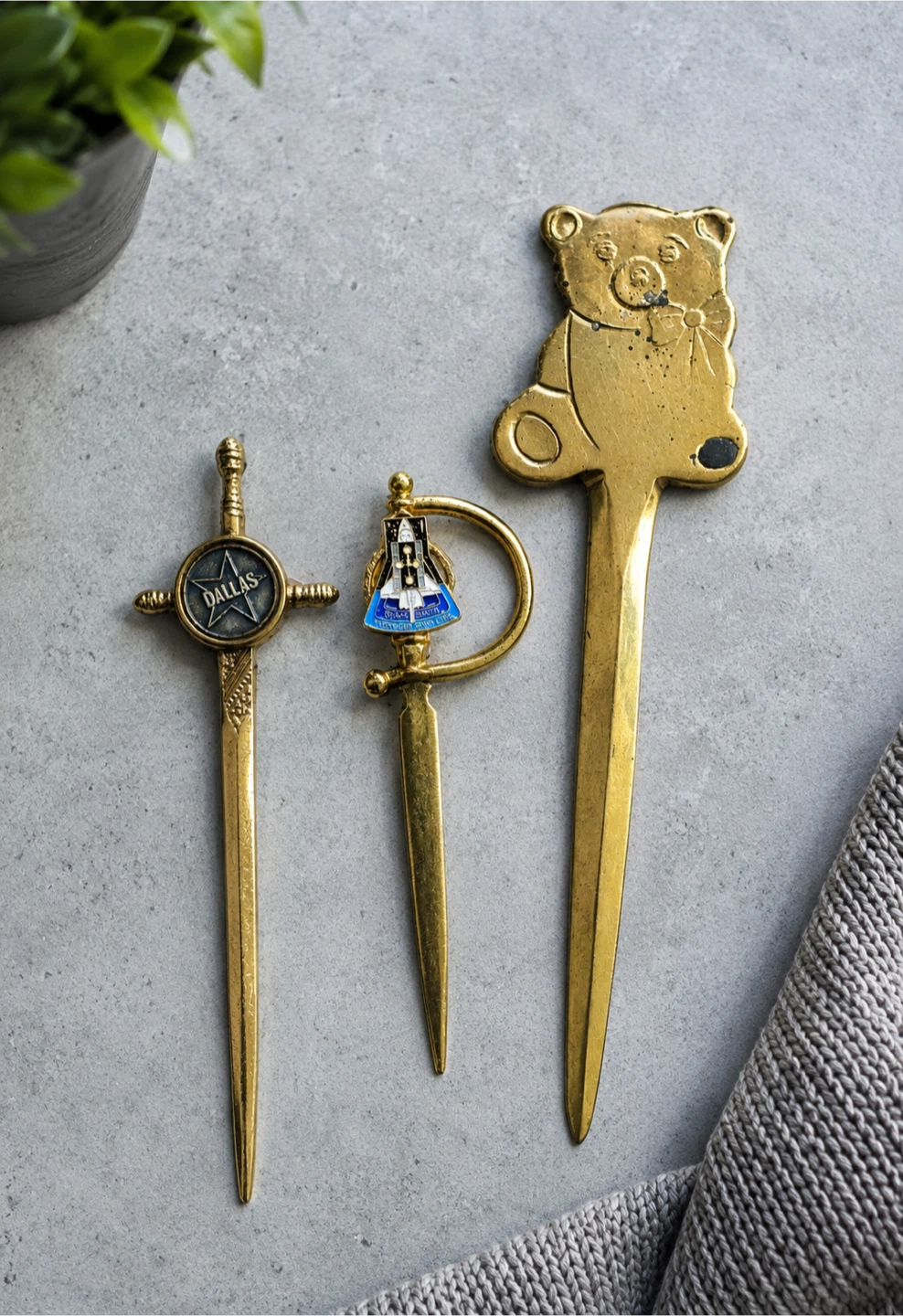 Vintage Brass Letter Openers - Teddy Bear & Sword Designs