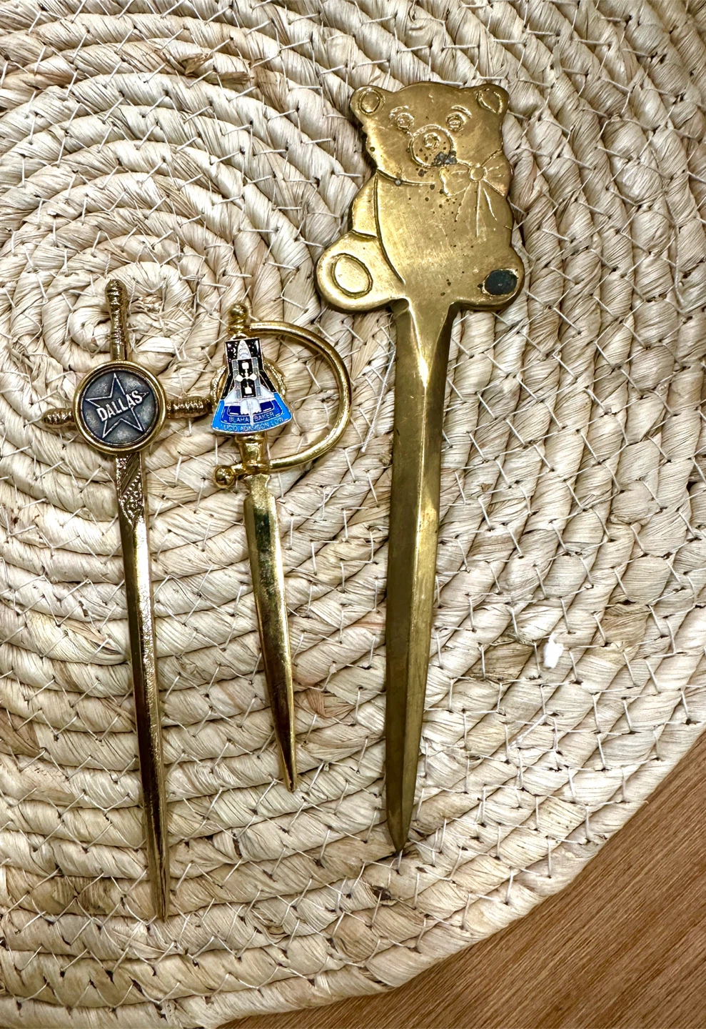 Vintage Brass Letter Openers - Teddy Bear & Sword Designs - photo 2
