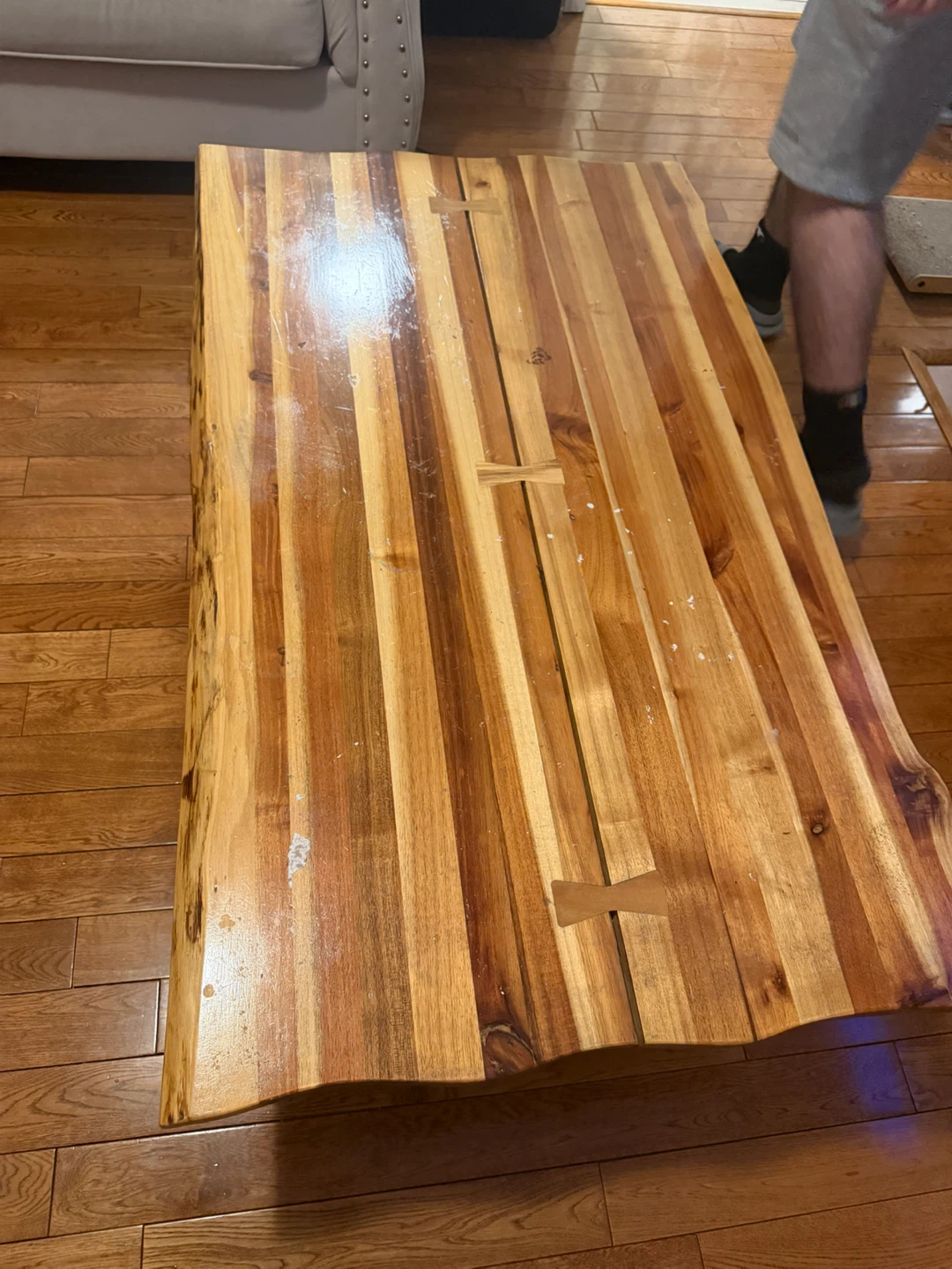 Live Edge Wood Coffee Table with Butterfly Inlays