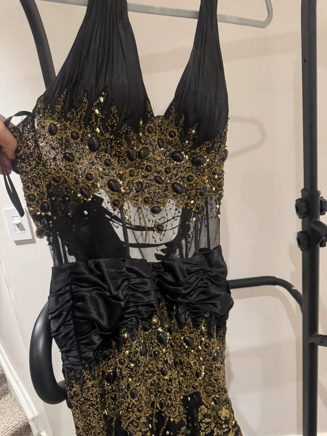 Black and Gold Embellished Formal Gown