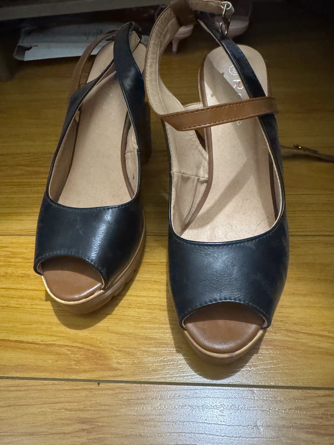 Black and Brown Platform Wedge Sandals