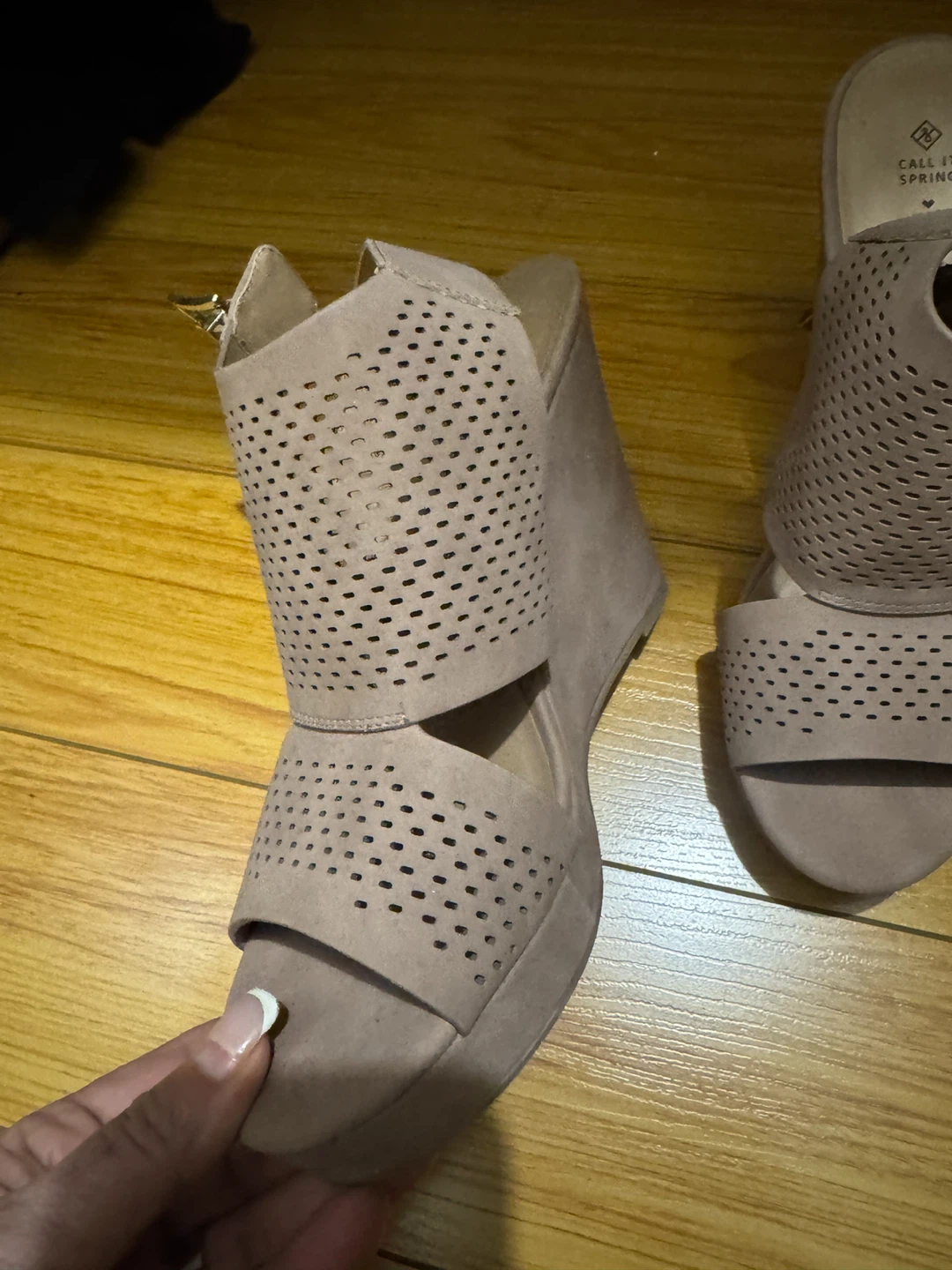 Call It Spring Beige Perforated Wedge Sandals - photo 4