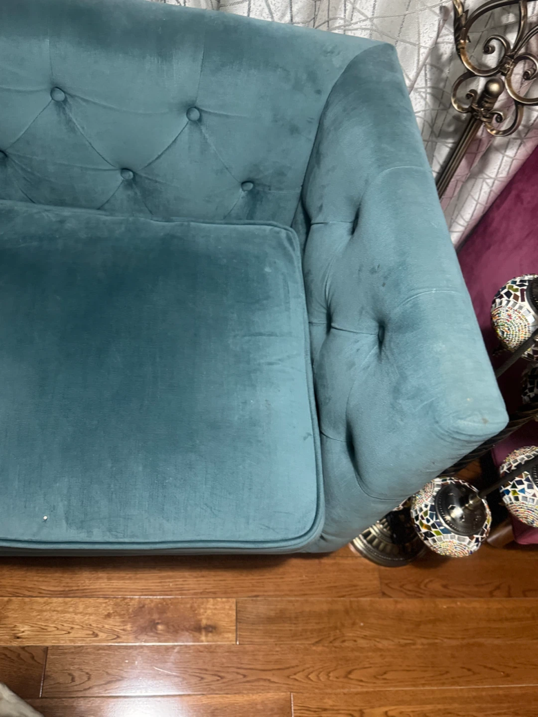Teal Velvet Tufted Armchair - photo 2