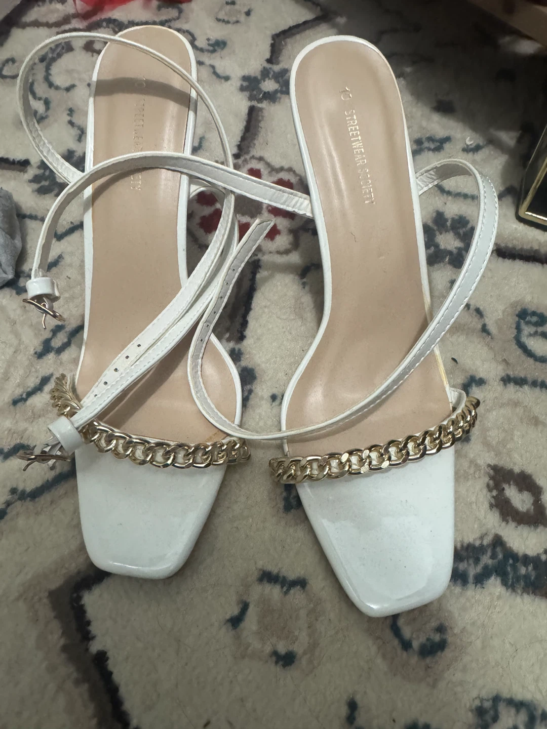 White Chain Detail Heels - Size 10 - photo 2