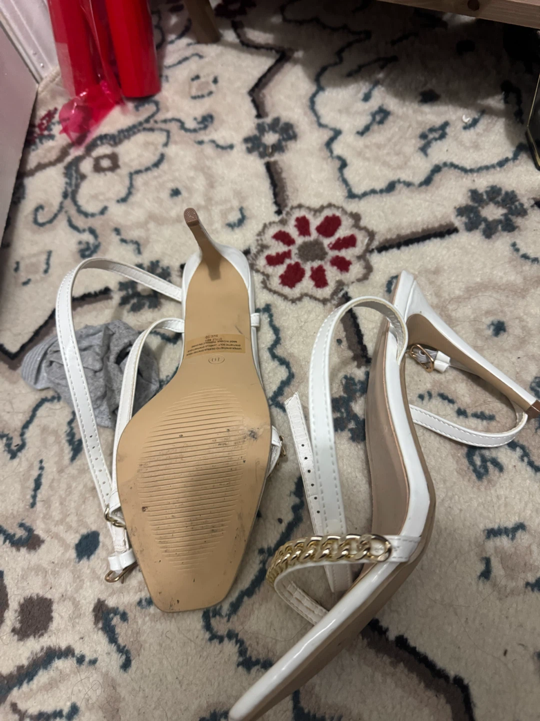 White Chain Detail Heels - Size 10 - photo 3