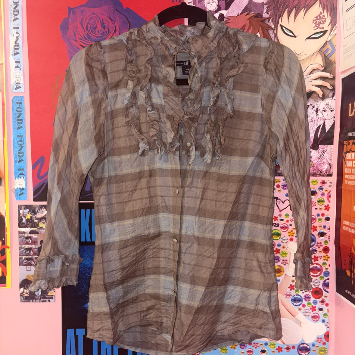 gap plaid ruffle button up