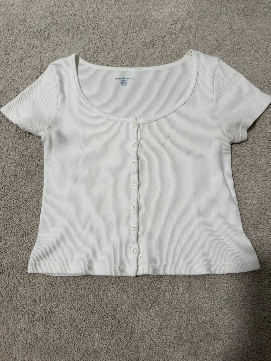 Brandy Melville White Ribbed Button-Up Crop Top
