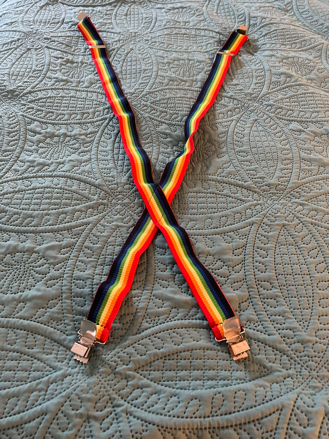Rainbow Striped Suspenders with Silver Clasps