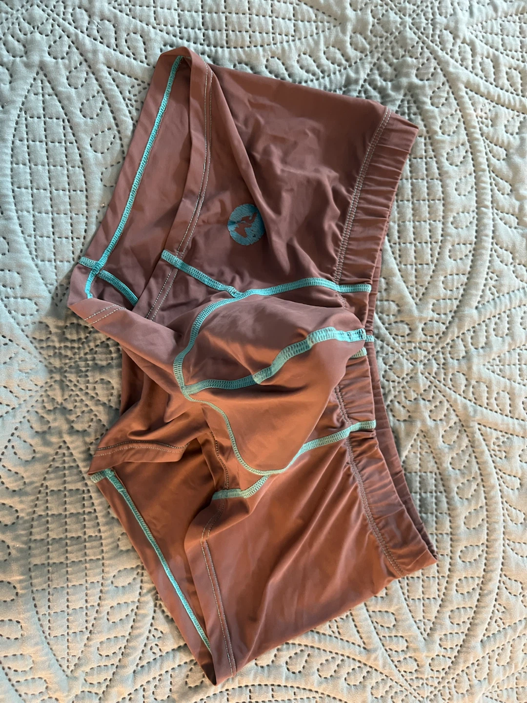 Brown Women's Athletic Shorts with Teal Trim