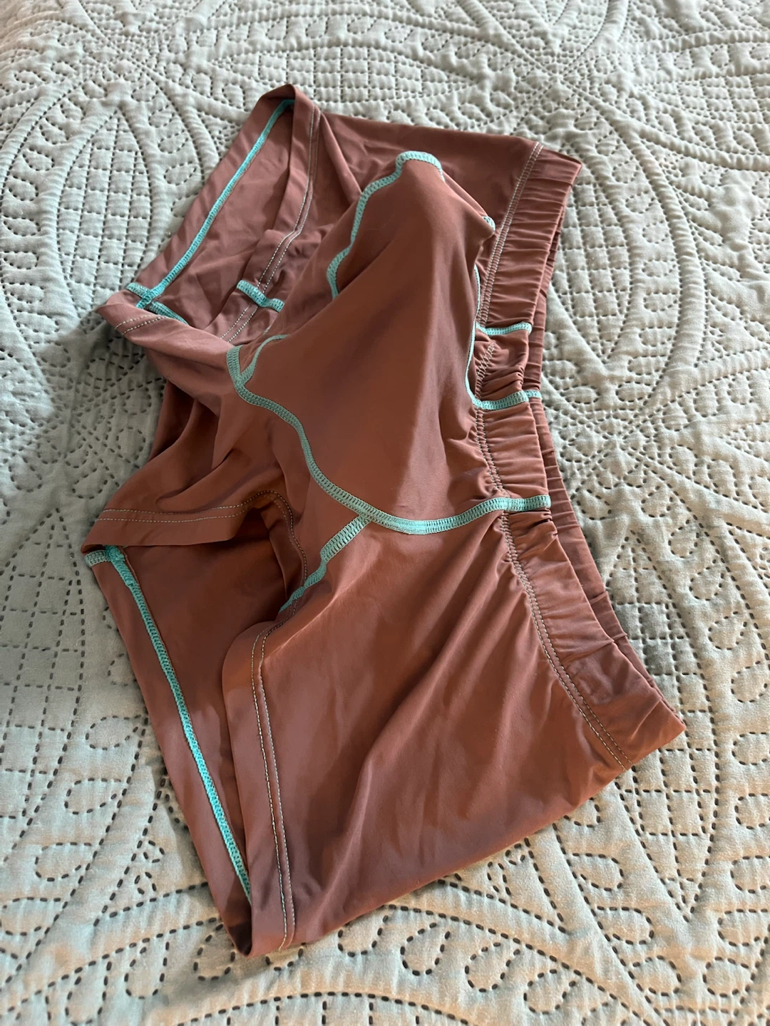 Brown Women's Athletic Shorts with Teal Trim - photo 2