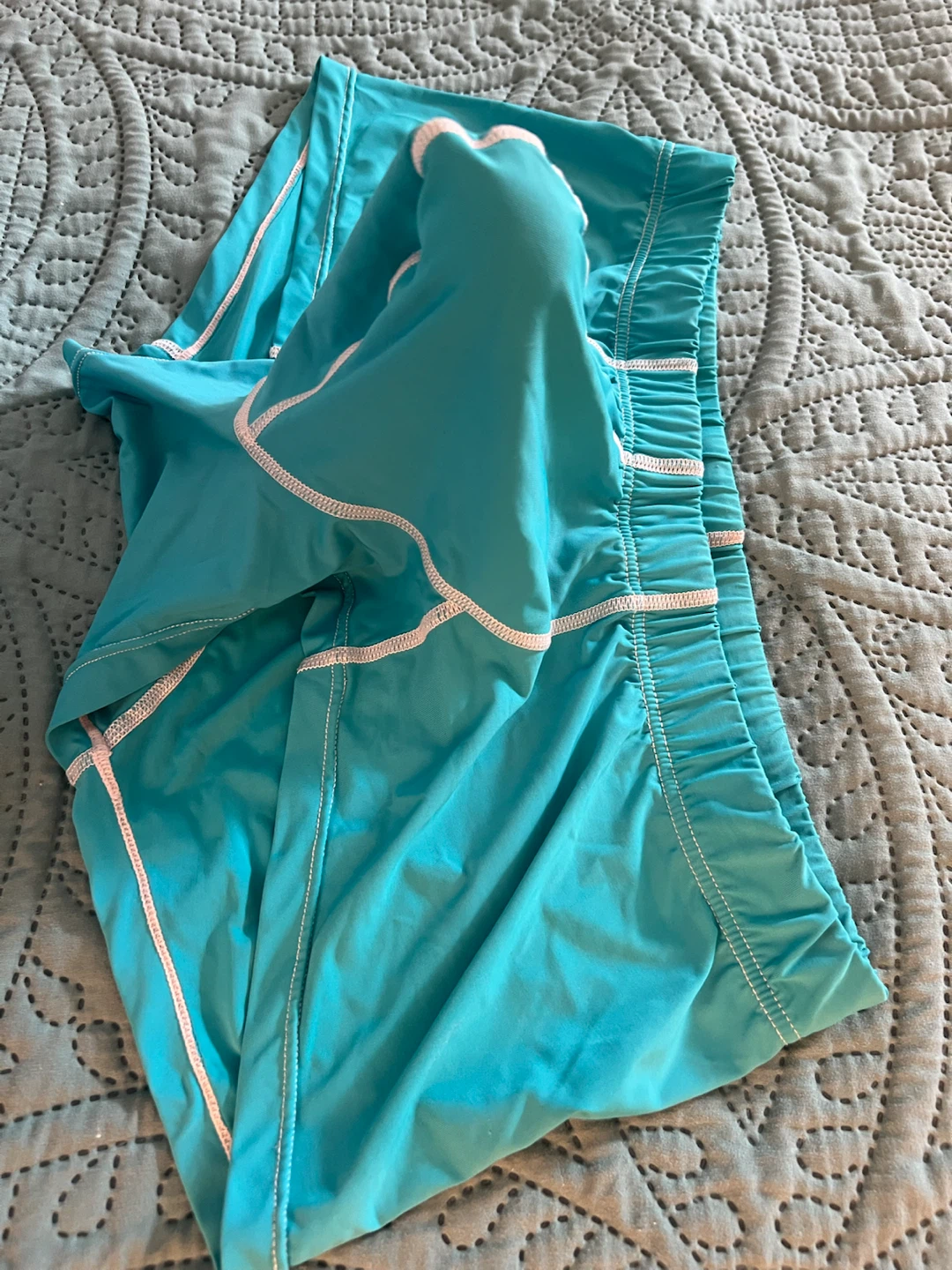 Teal Athletic Shorts with White Stitching - photo 2