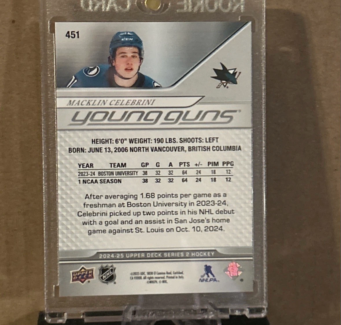 Macklin Celebrini young guns Rookie Card - photo 2