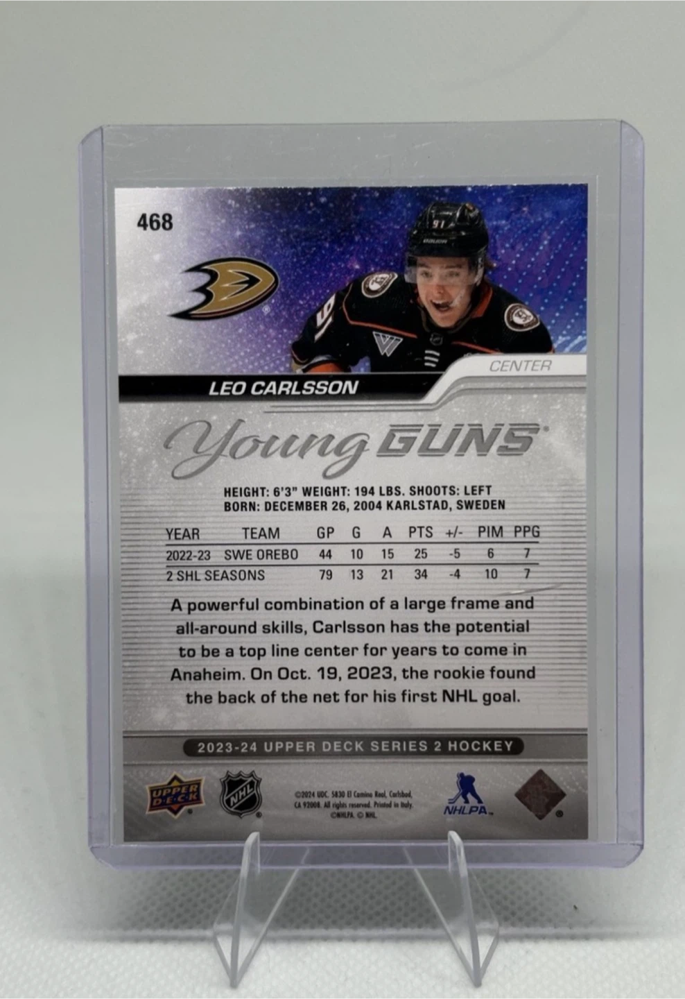 Leo Carlsson Young Guns Hockey Card - photo 2