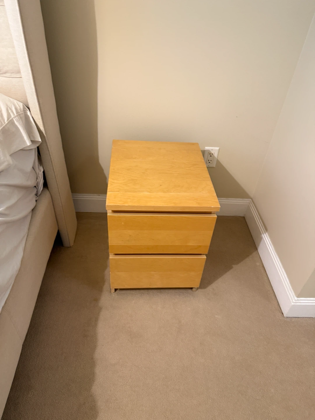 Light Maple Wood 2-Drawer Nightstand / Bedside Table
